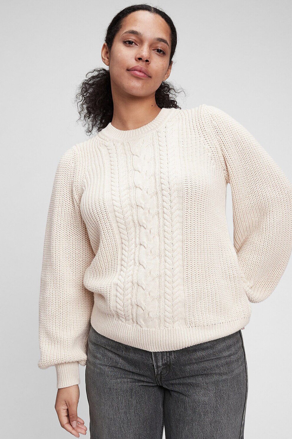 GAP, Pulover de bumbac cu model torsade, Crem