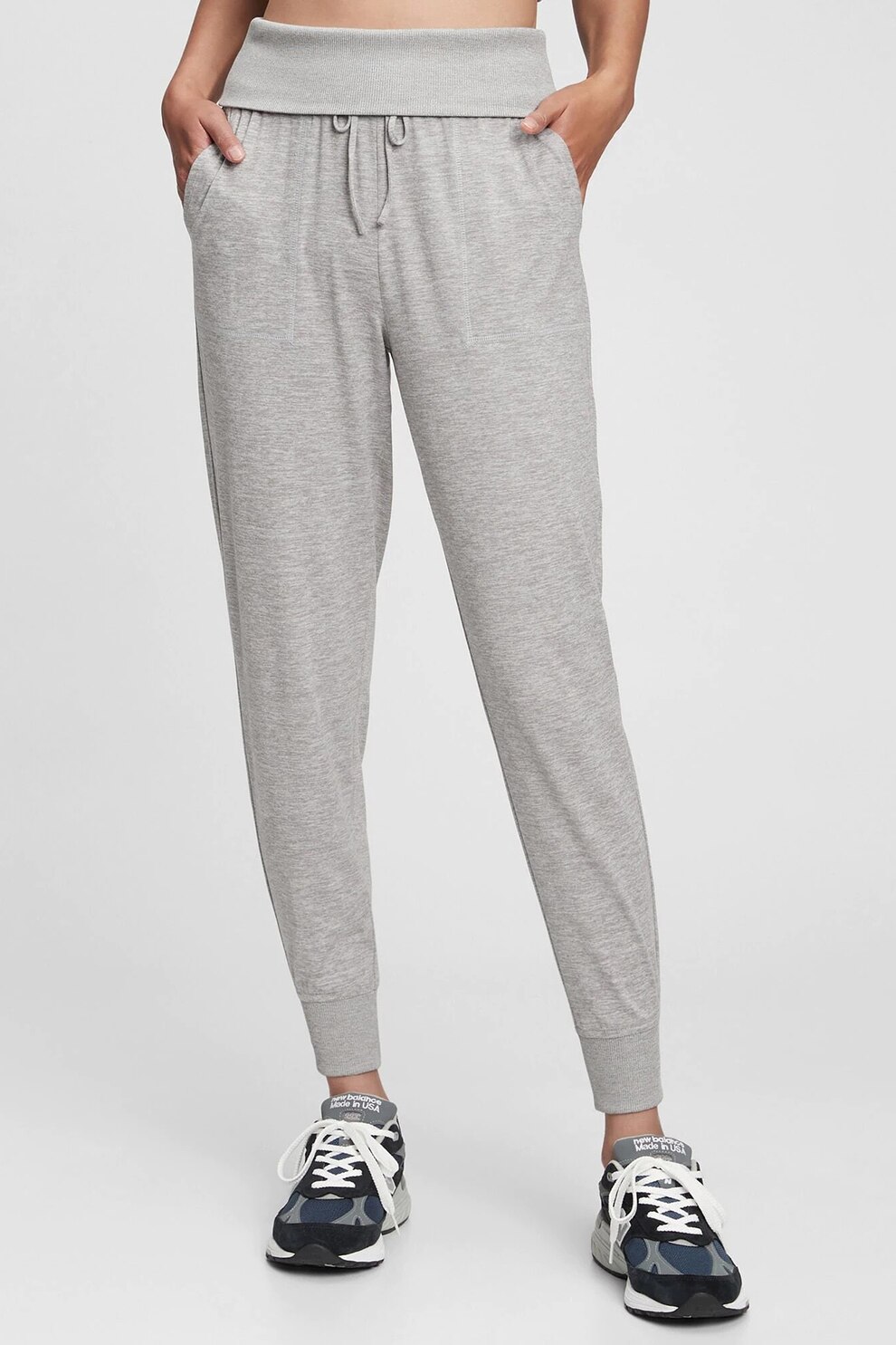 GAP, Pantaloni sport din jerseu cu talie inalta, Gri deschis