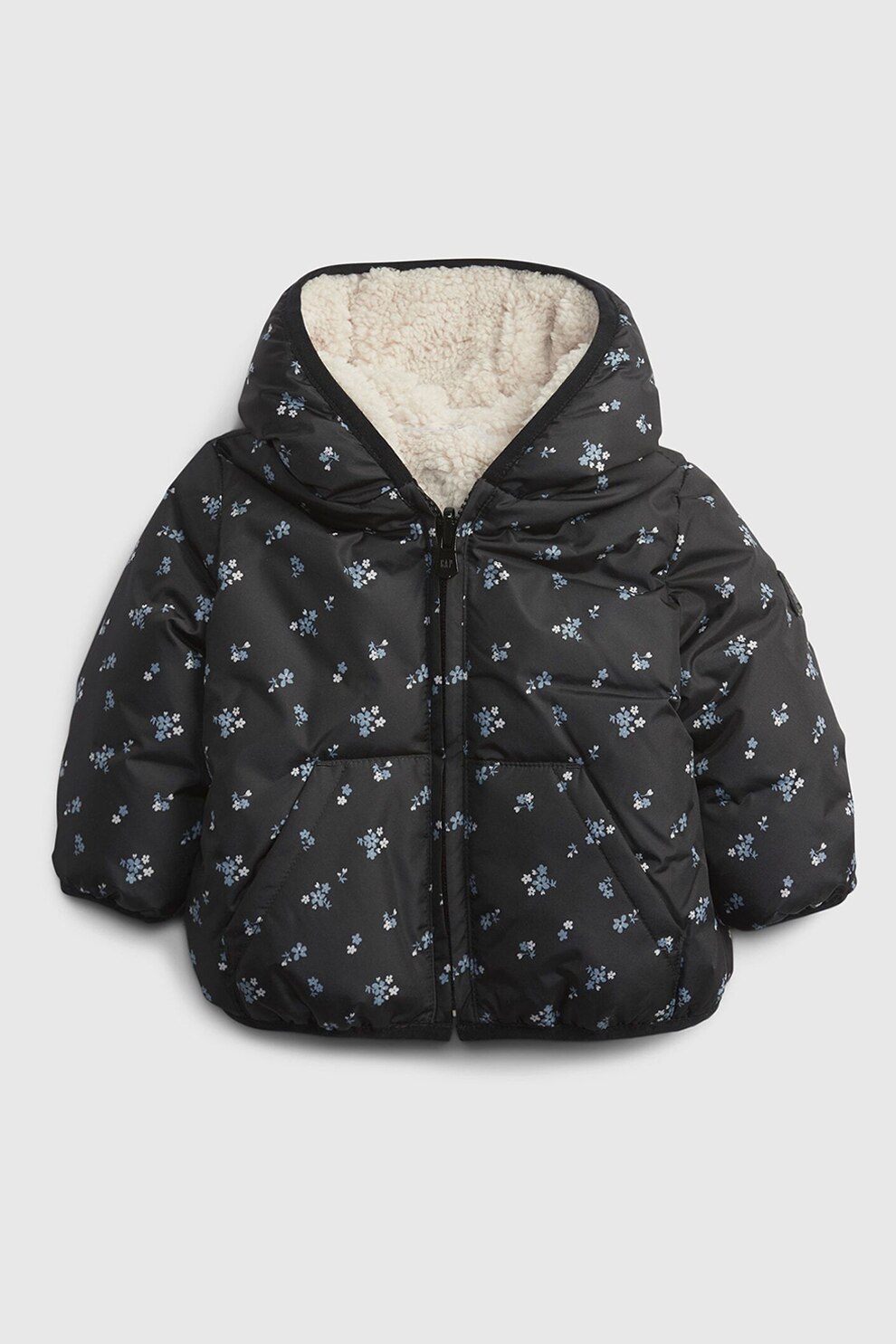 GAP, Geaca cu vatelina si captuseala din material teddy, Negru/Albastru