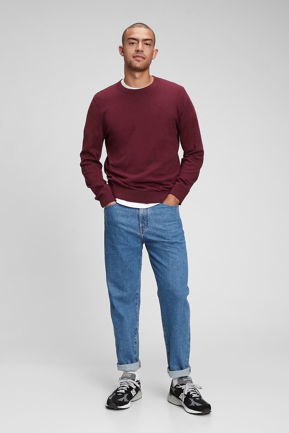 GAP, Pulover tricotat fin cu decolteu la baza gatului, Coniac, 2XL