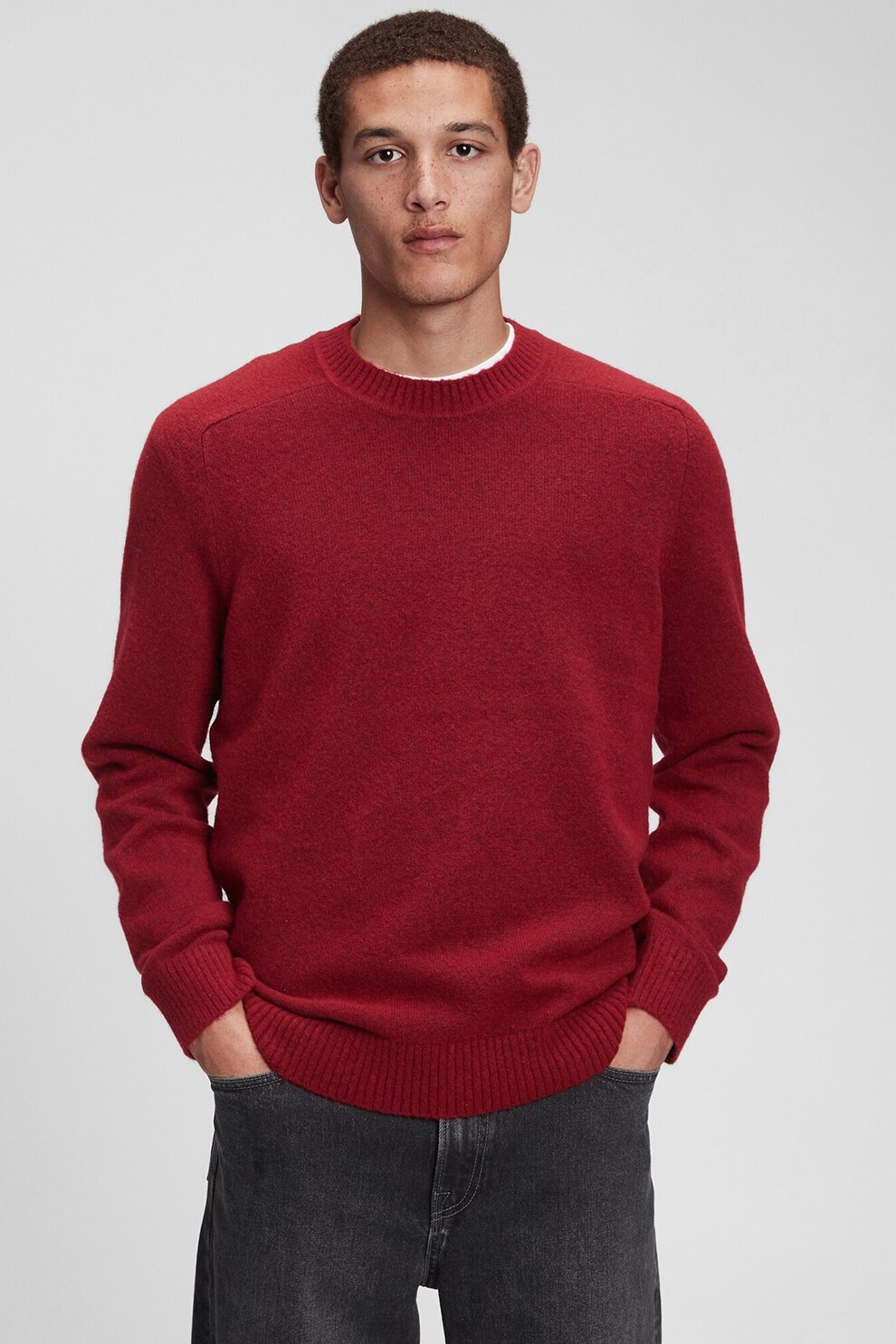 GAP, Pulover tricotat fin cu decolteu la baza gatului, Rosu inchis