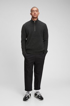 GAP, Pulover tricotat cu fenta cu fermoar, Negru stins GAP, Pulover tricotat cu fenta cu fermoar, Negru stins