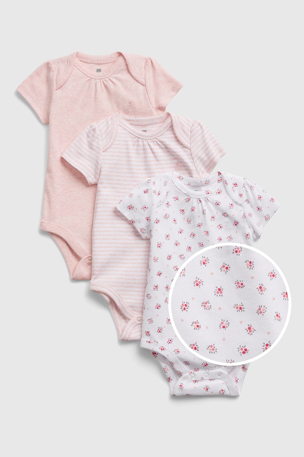 GAP, Set de body-uri de bumbac organic - 3 piese, Roz pal/Alb