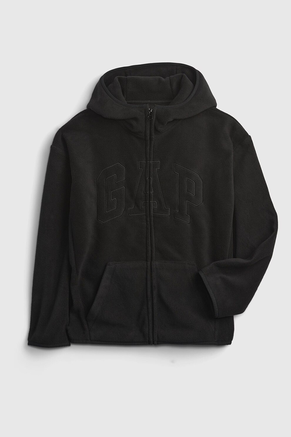 GAP, Hanorac din fleece, cu fermoar si logo brodat, Negru
