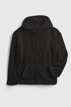 GAP, Hanorac din fleece, cu fermoar si logo brodat, Negru GAP, Hanorac din fleece, cu fermoar si logo brodat, Negru