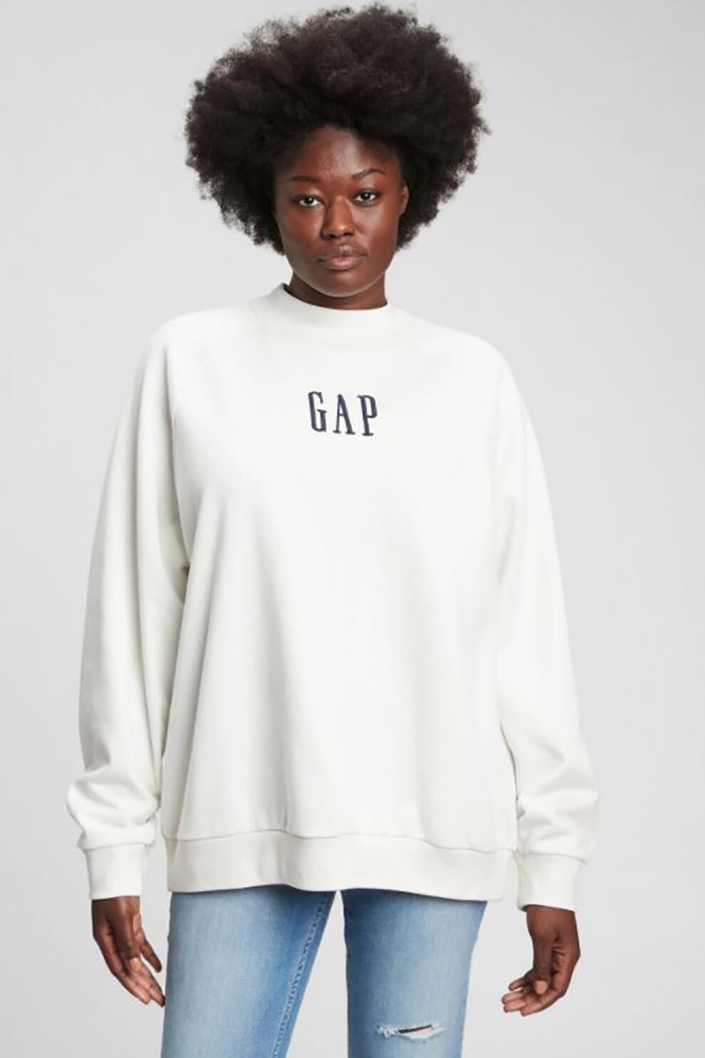 GAP, Bluza sport cu decolteu la baza gatului si imprimeu logo, Alb