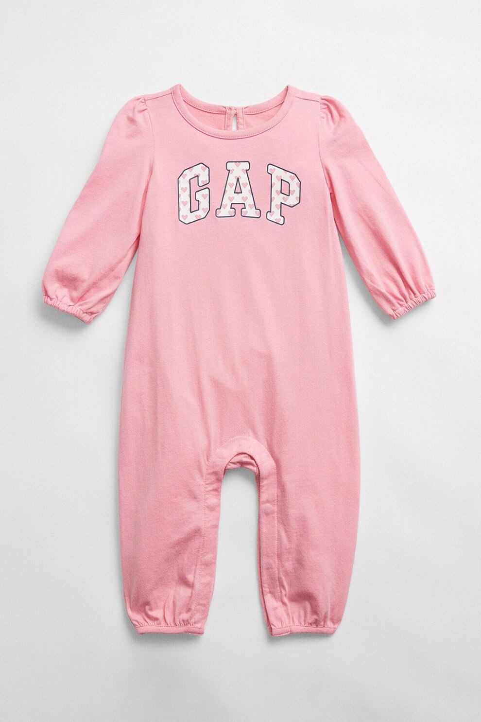 GAP, Salopeta lunga de bumbac cu imprimeu logo, Roz pastel