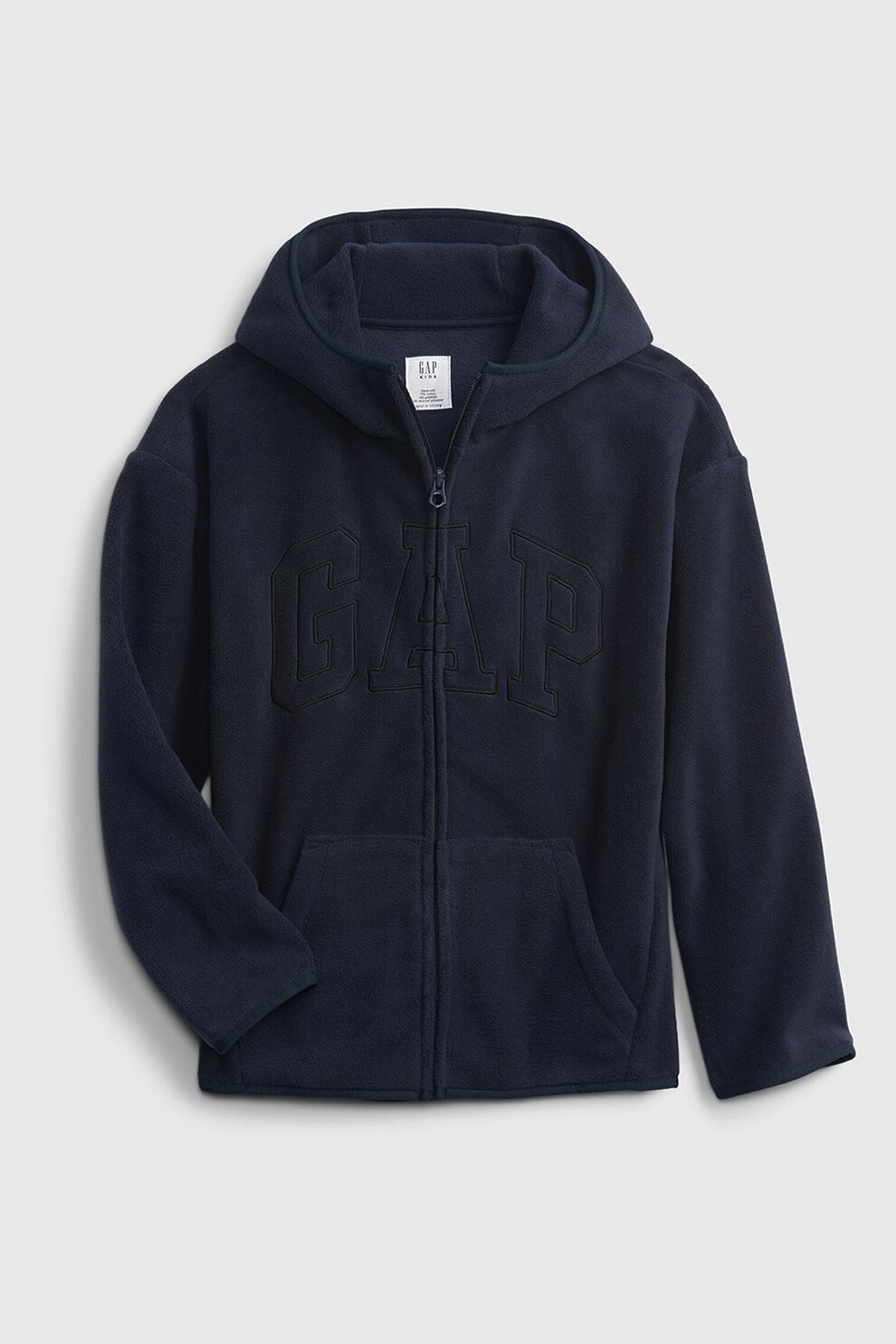 GAP, Hanorac din fleece, cu fermoar si logo brodat, Bleumarin inchis