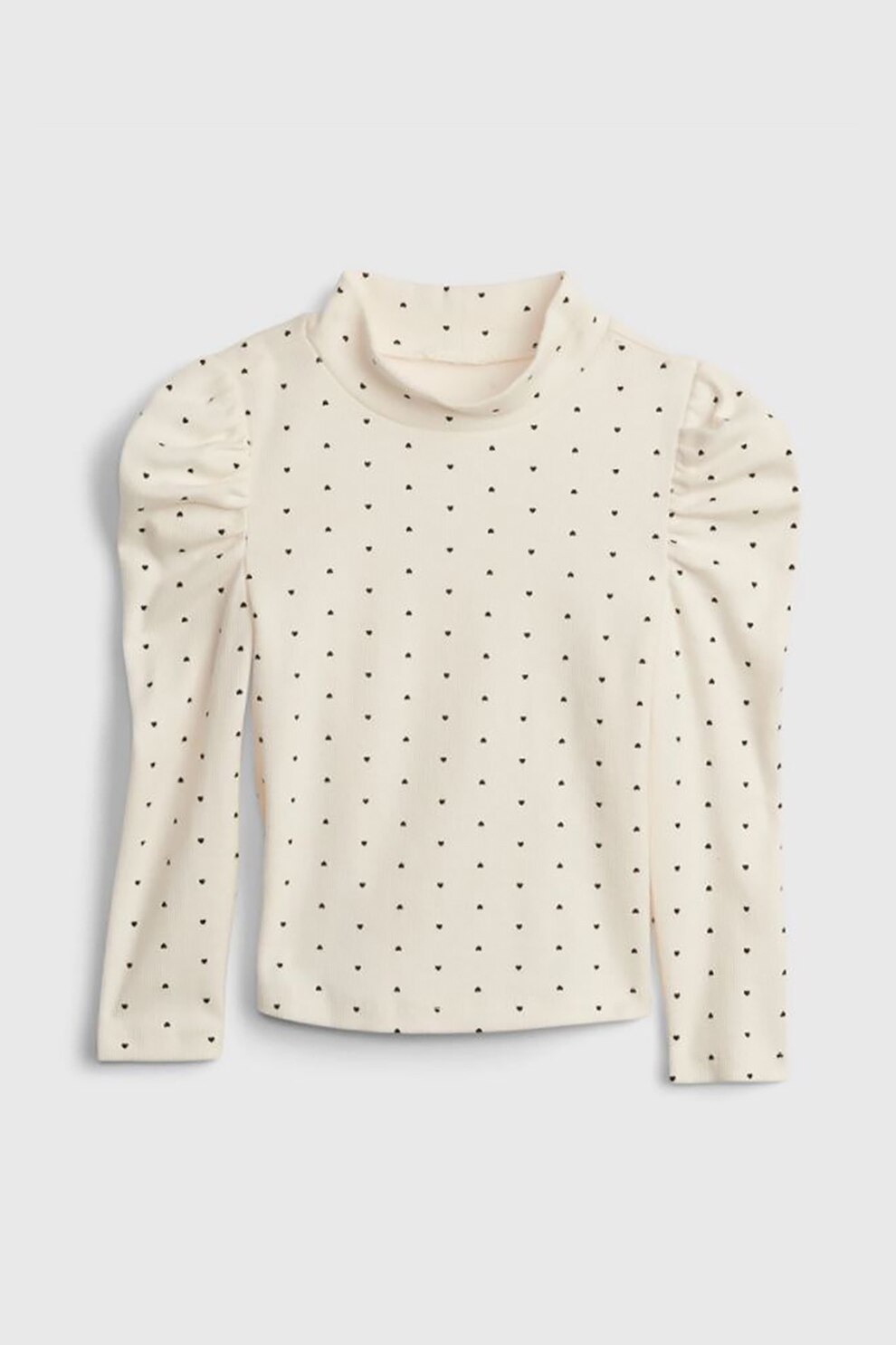 GAP, Bluza cu maneci bufante, striatii si guler inalt, Alb fildes