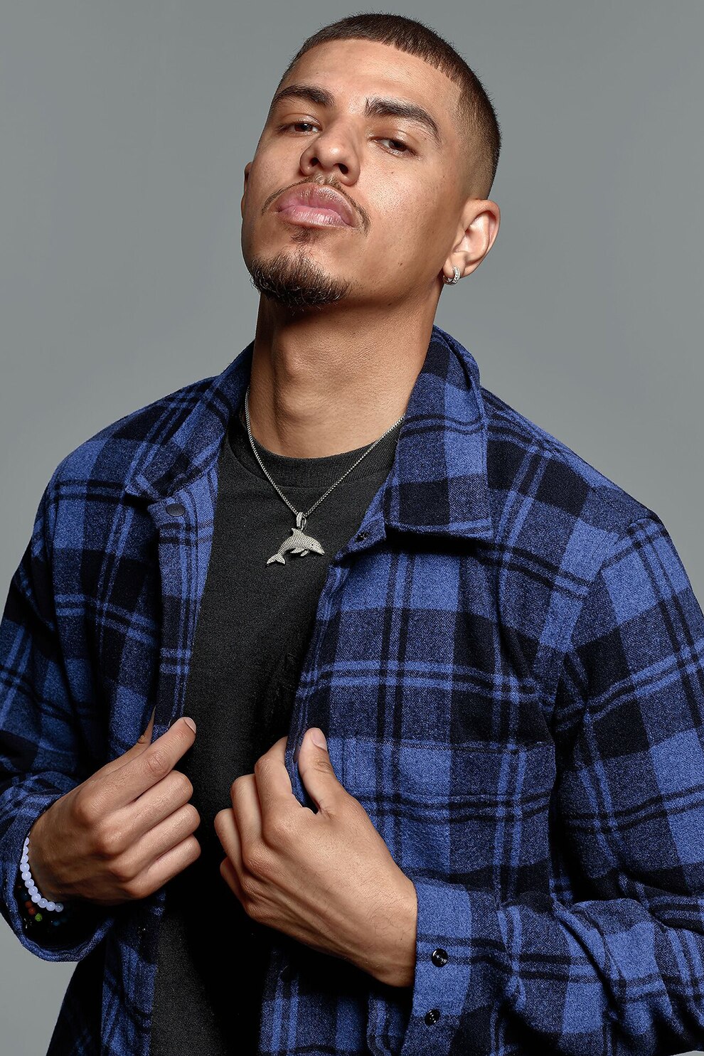 GAP, Camasa din amestec de bumbac cu buzunar aplicat, Albastru/Negru