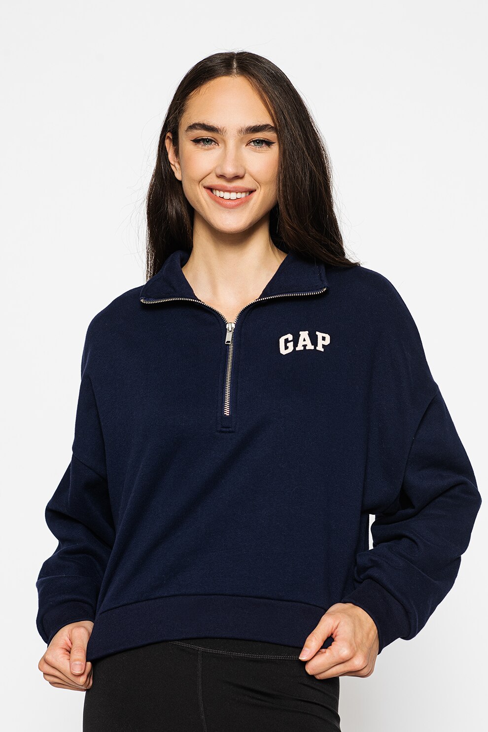 GAP, Bluza sport din amestec de bumbac cu fenta scurta cu fermoar, Bleumarin