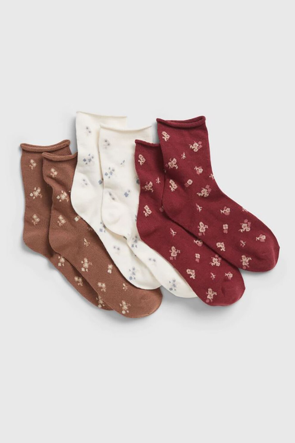 GAP, Set de sosete cu model floral -3 perechi, maro. rosu, crem