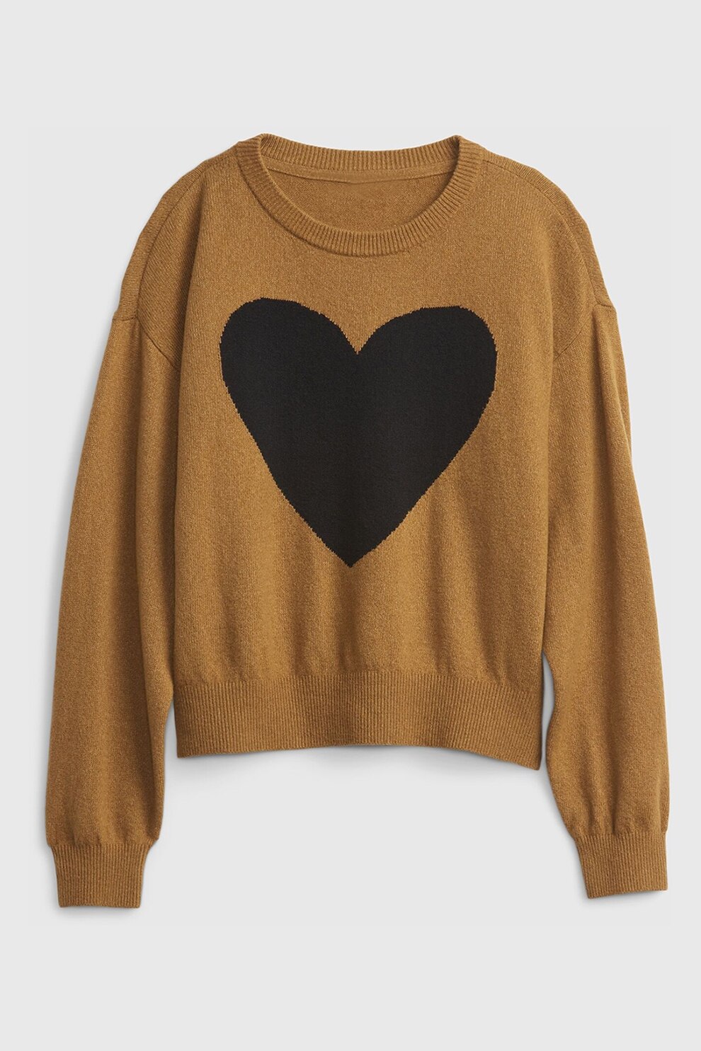 GAP, Pulover cu decolteu la baza gatului si imprimeu grafic, Negru/Maro