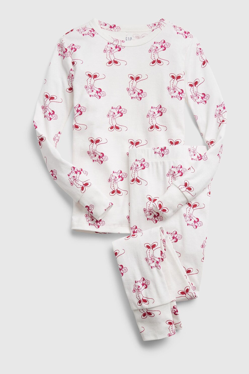 GAP, Pijama de bumbac organic cu imprimeu contrastant Minnie Mouse, Alb/Rosu