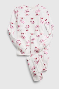 GAP, Pijama de bumbac organic cu imprimeu contrastant Minnie Mouse, Alb/Rosu GAP, Pijama de bumbac organic cu imprimeu contrastant Minnie Mouse, Alb/Rosu