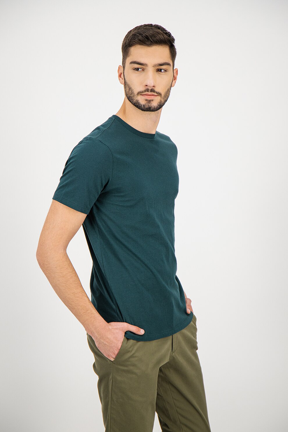 GAP, Tricou uni cu decolteu la baza gatului, Verde englez