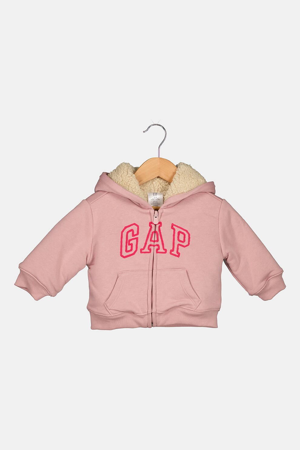 GAP, Hanorac cu fermoar si captuseala din material teddy, Roz prafuit