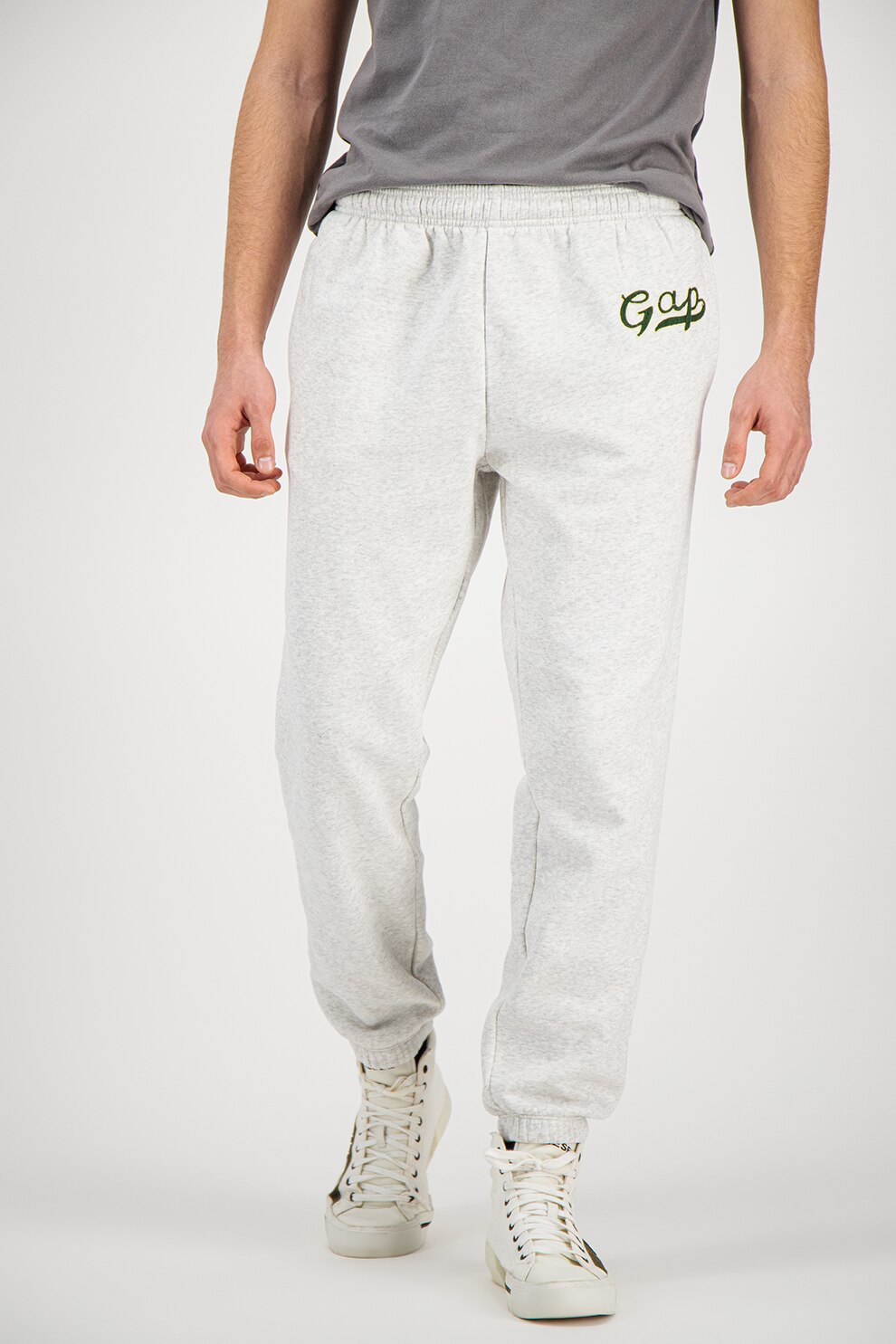 GAP, Pantaloni sport cu logo brodat, Gri deschis melange