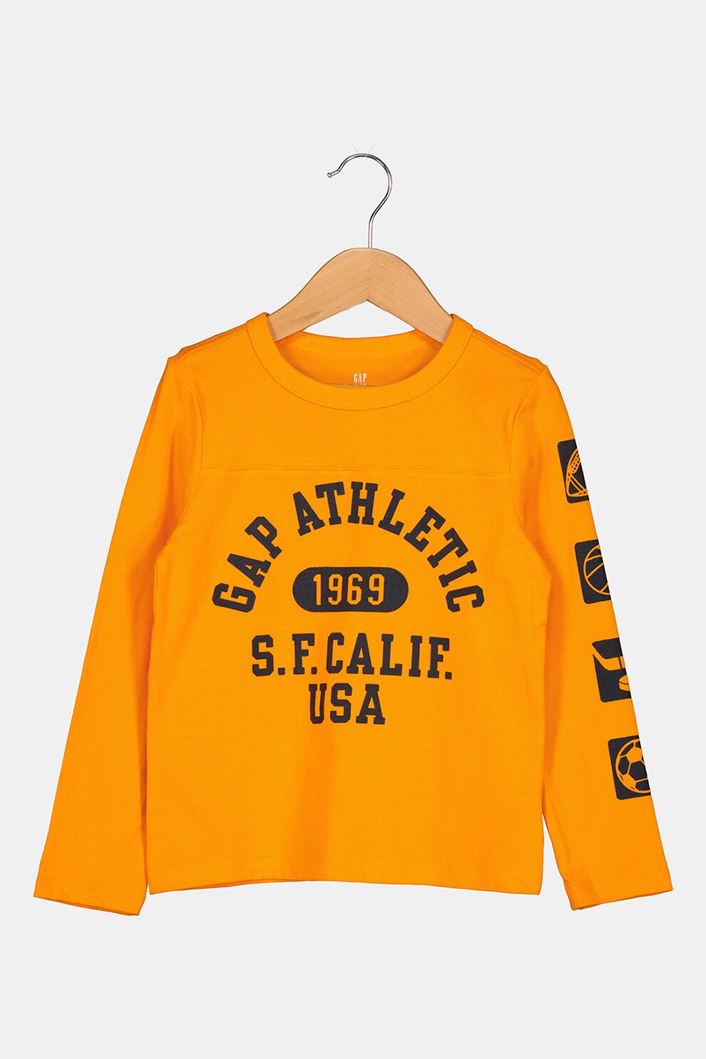 GAP, Bluza de bumbac cu decolteu la baza gatului si imprimeu, Oranj/Negru