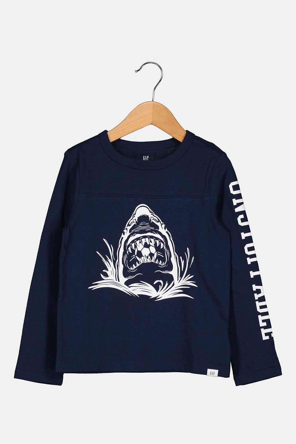 GAP, Bluza de bumbac cu decolteu la baza gatului si imprimeu, Bleumarin/Alb