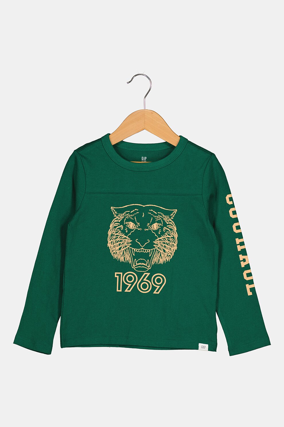 GAP, Bluza de bumbac cu decolteu la baza gatului si imprimeu, Verde/Galben