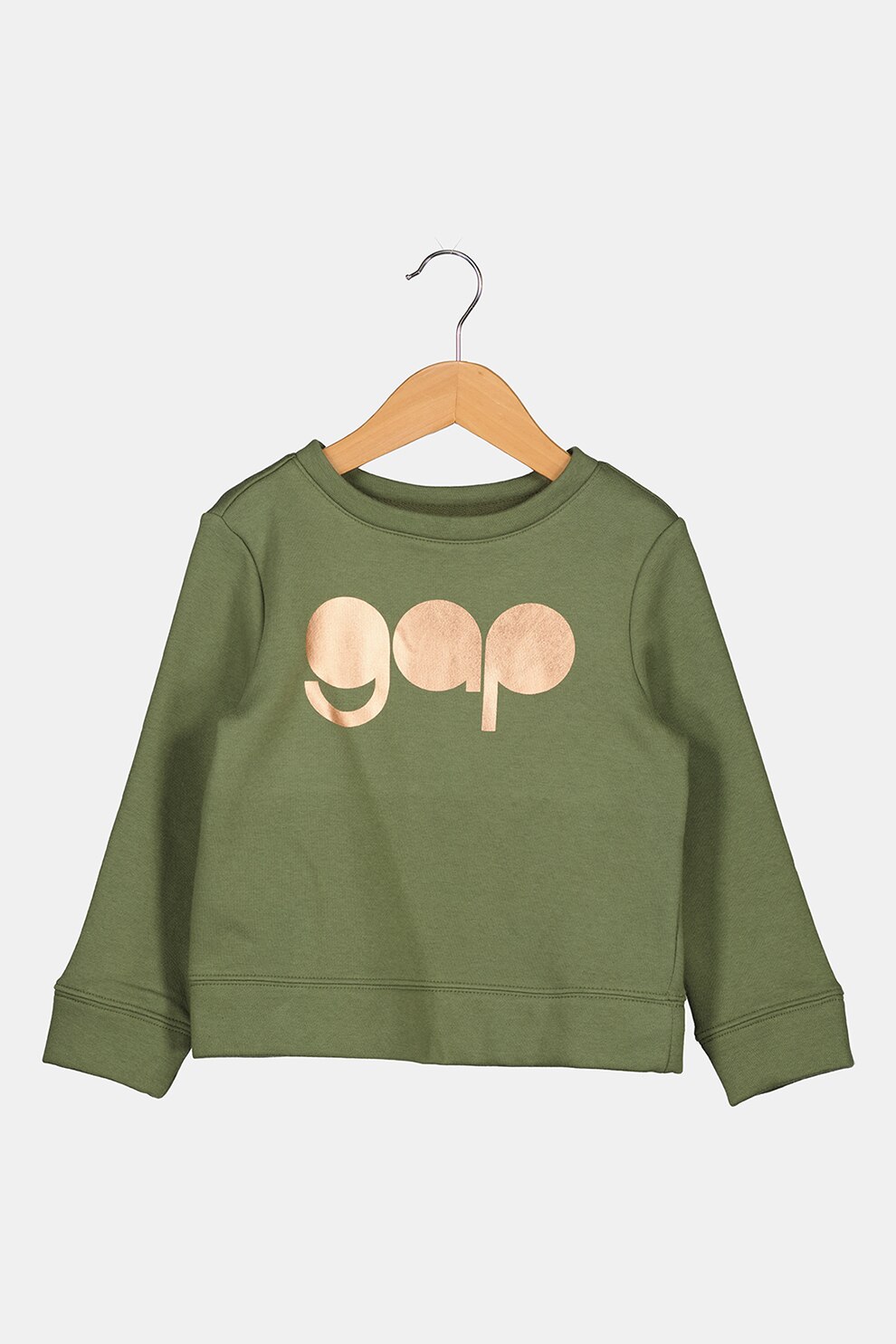 GAP, Bluza sport cu decolteu la baza gatului si imprimeu logo, Verde/Auriu