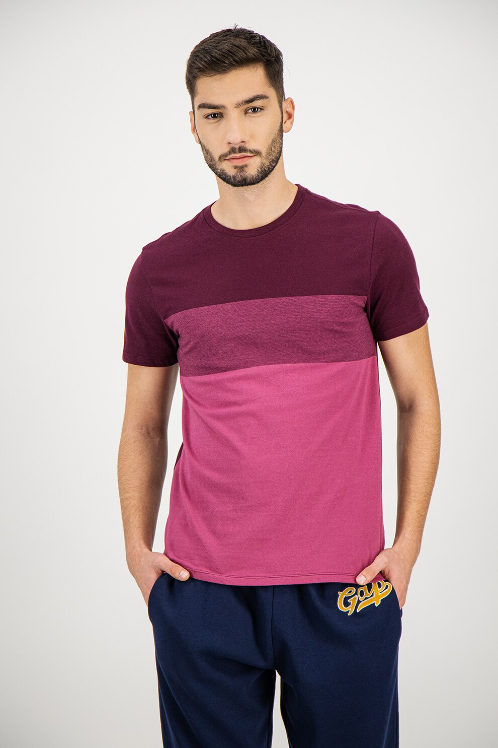 GAP, Tricou de bumbac cu aspect colorblock, Violet tyrian