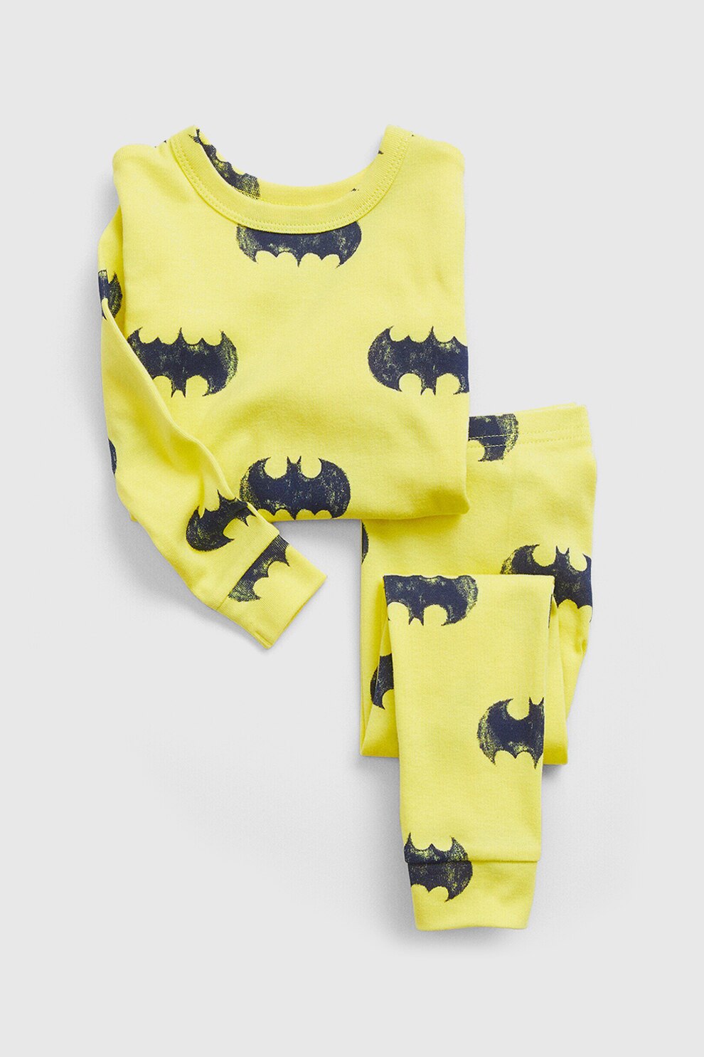 GAP, Set de bluza de bumbac organic cu imprimeu si pantaloni, Galben/Negru