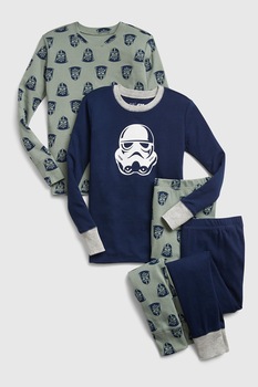 GAP, Set de pijama cu imprimeu Star Wars - 4 piese, Bleumarin/ Gri GAP, Set de pijama cu imprimeu Star Wars - 4 piese, Bleumarin/ Gri