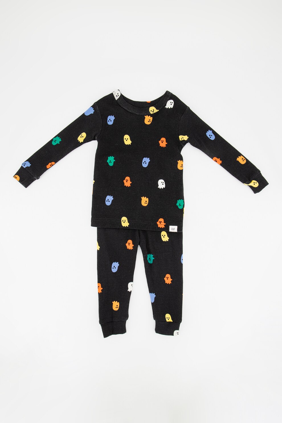 GAP, Pijama de bumbac organic cu imprimeu grafic, Negru/Rosu/Galben