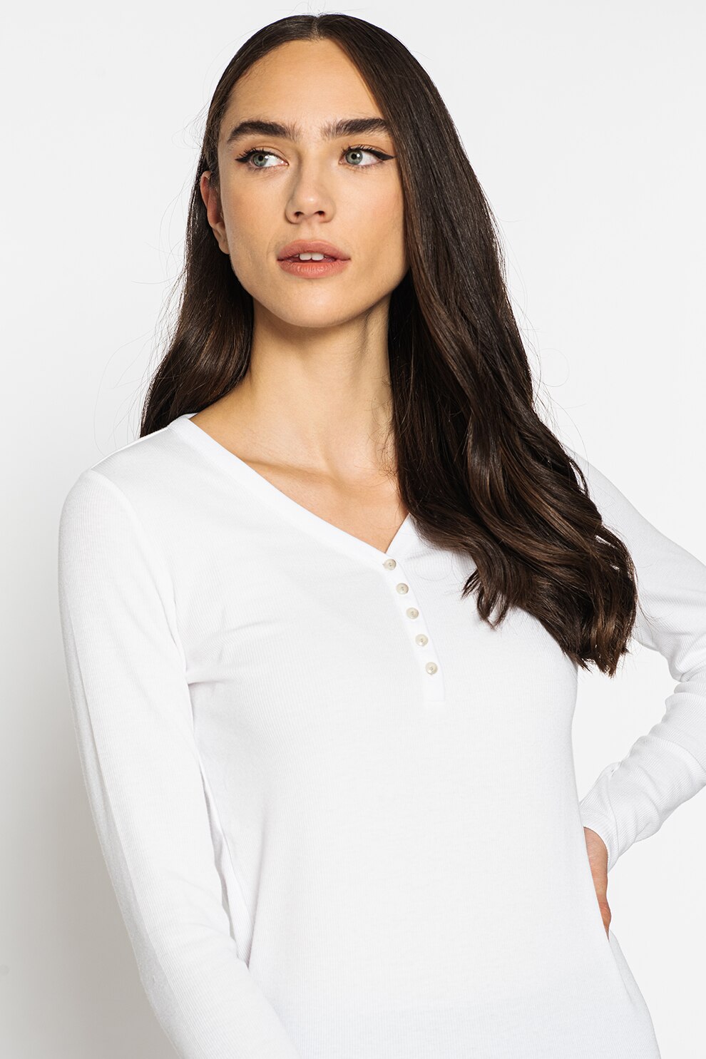 GAP, Bluza cu decolteu Henley, Alb