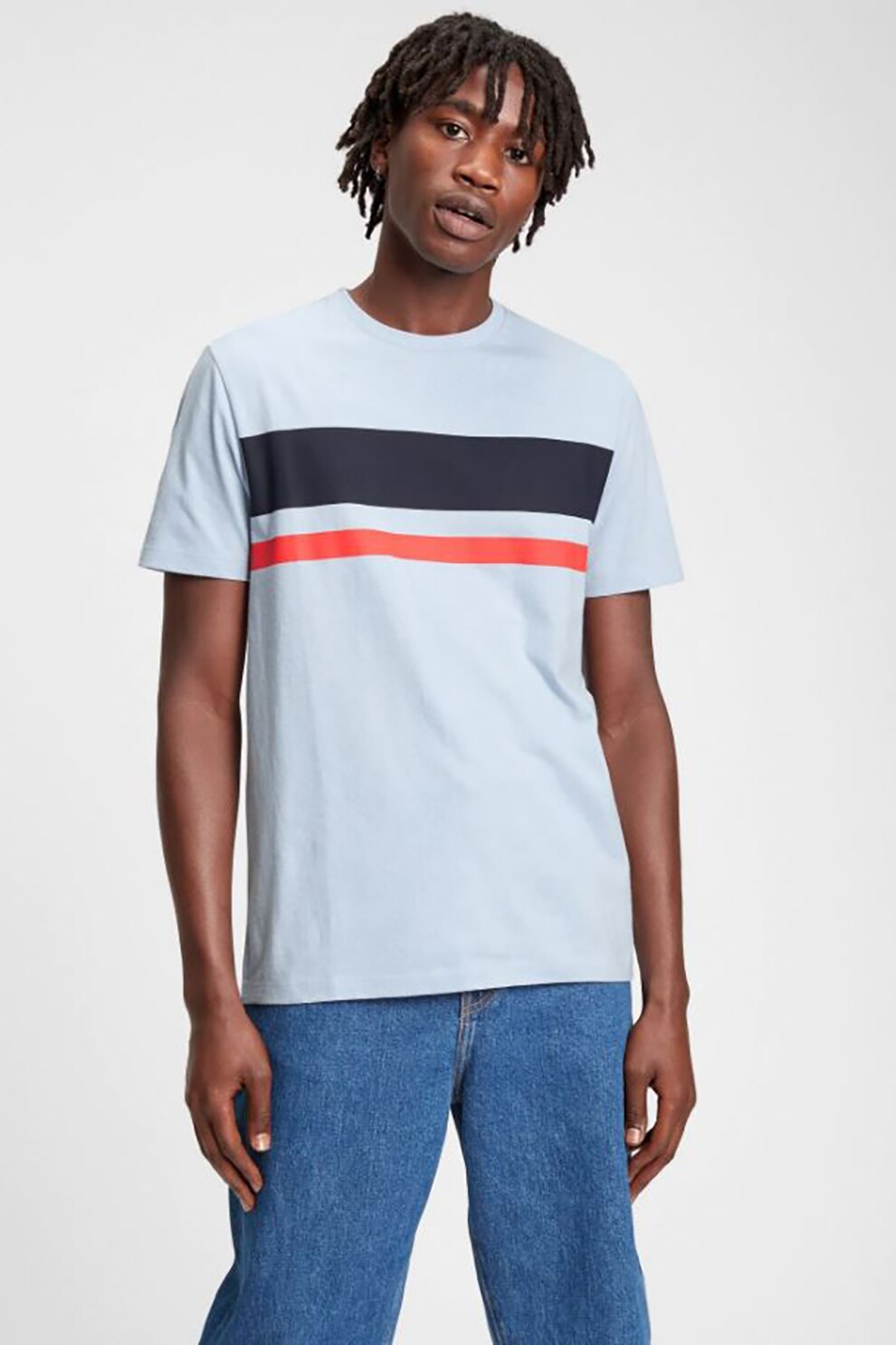 GAP, Tricou din bumbac cu decolteu la baza gatului, Albastru deschis