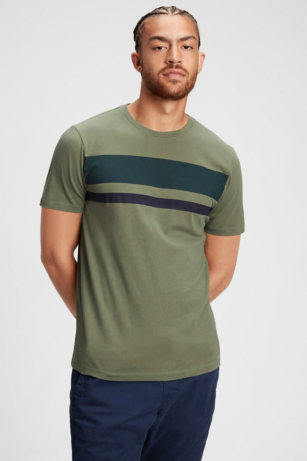 GAP, Tricou din bumbac cu decolteu la baza gatului, Verde