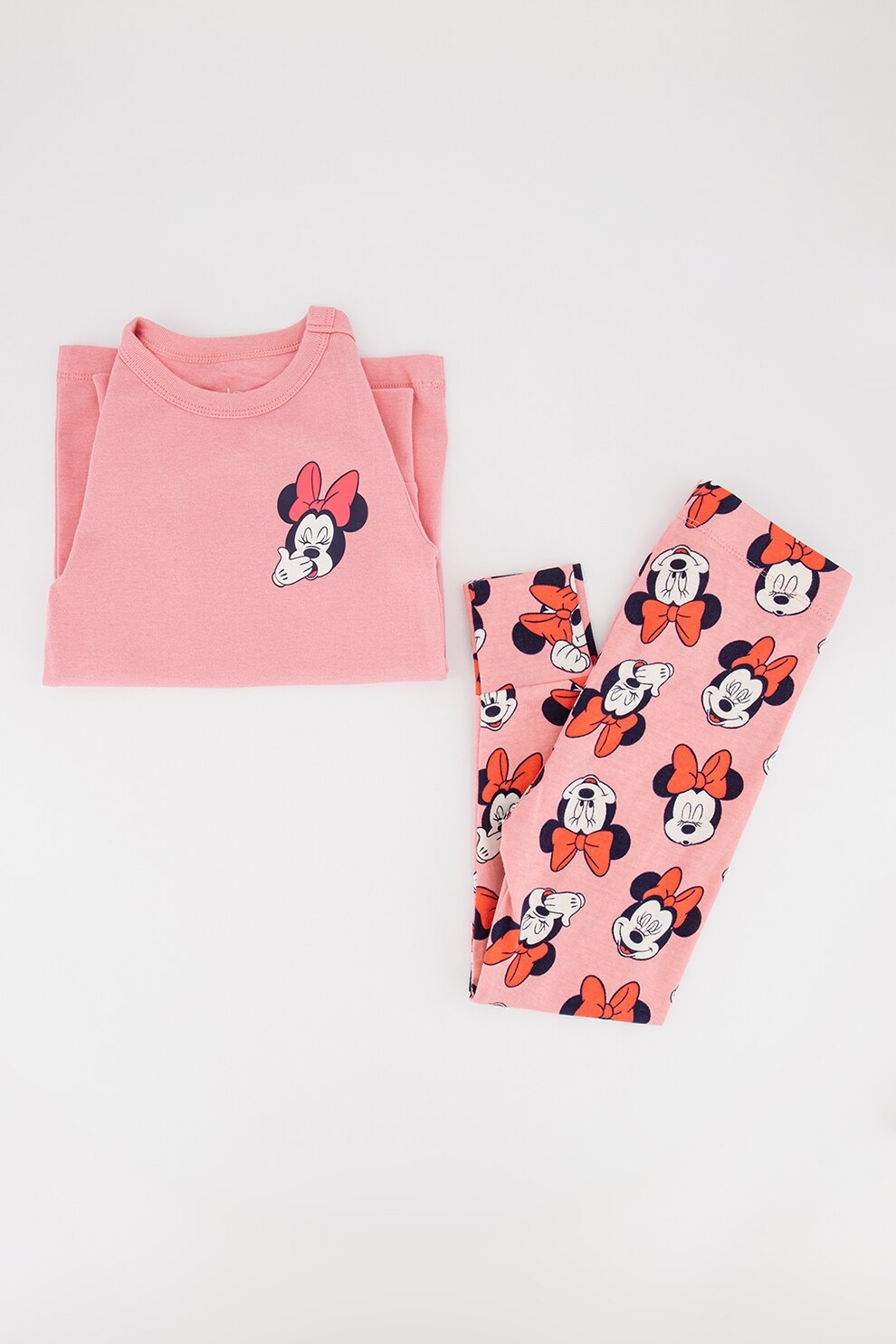 GAP, Pijama de bumbac cu imprimeu Minnie Mouse, Roz/Bleumarin/Alb