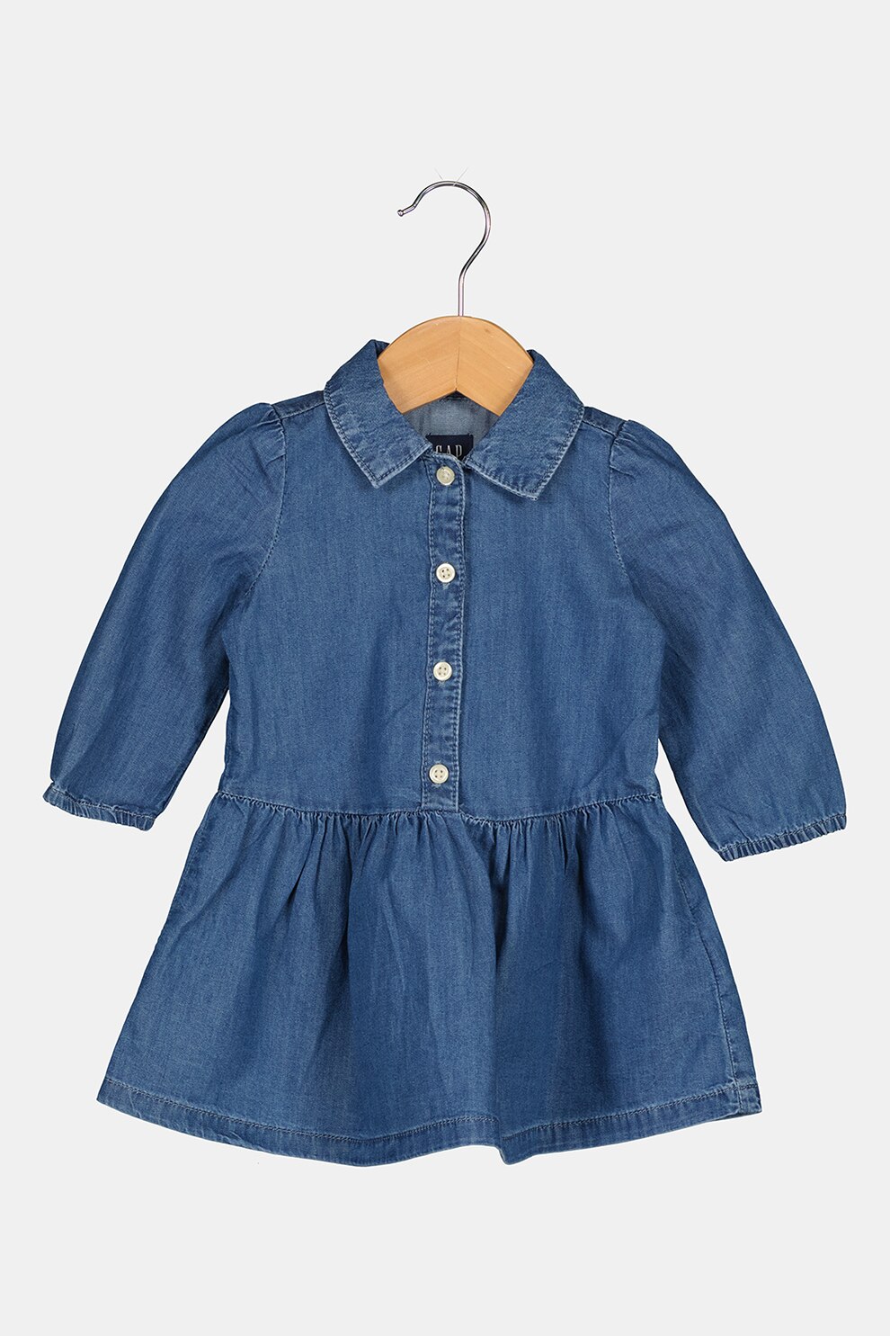 GAP, Rochie evazata de denim cu guler clasic, Albastru inchis