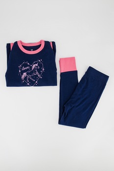 GAP, Pijama din bumbac cu maneci lungi, Bleumarin/Roz GAP, Pijama din bumbac cu maneci lungi, Bleumarin/Roz