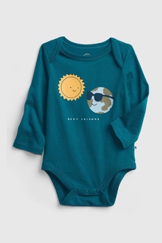 GAP, Body de bumbac cu imprimeu text, Albastru petrol GAP, Body de bumbac cu imprimeu text, Albastru petrol