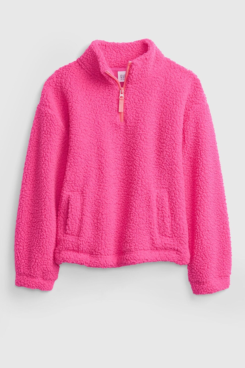 GAP, Bluza sport din material teddy cu fenta cu fermoar, Fucsia