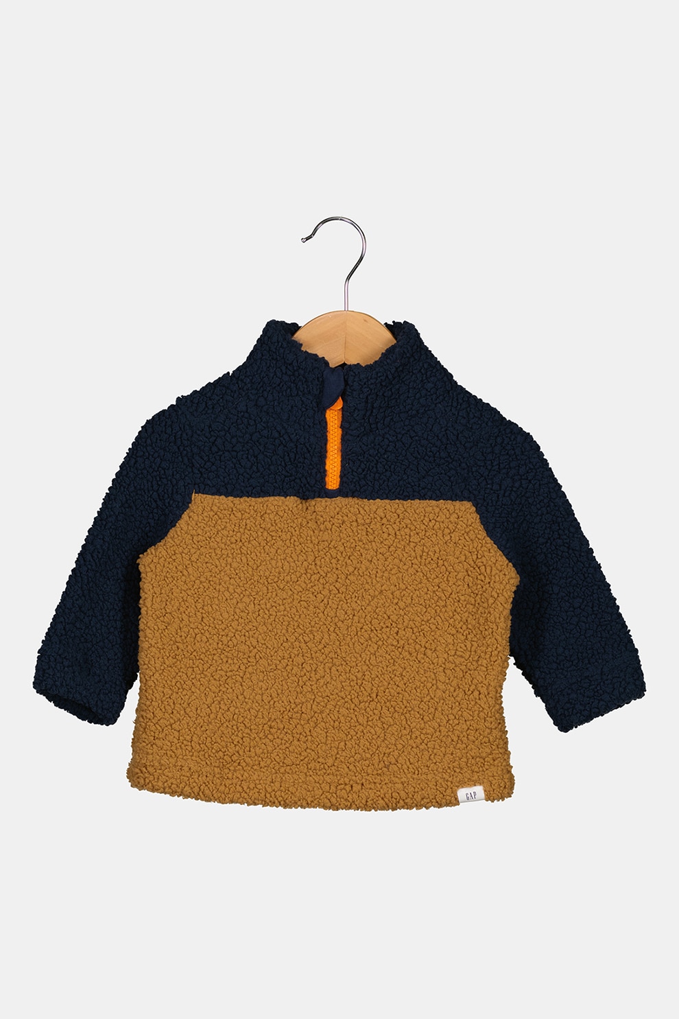 GAP, Bluza sport cu model in doua nuante si fenta cu fermoar, Bleumarin/Maro caramel