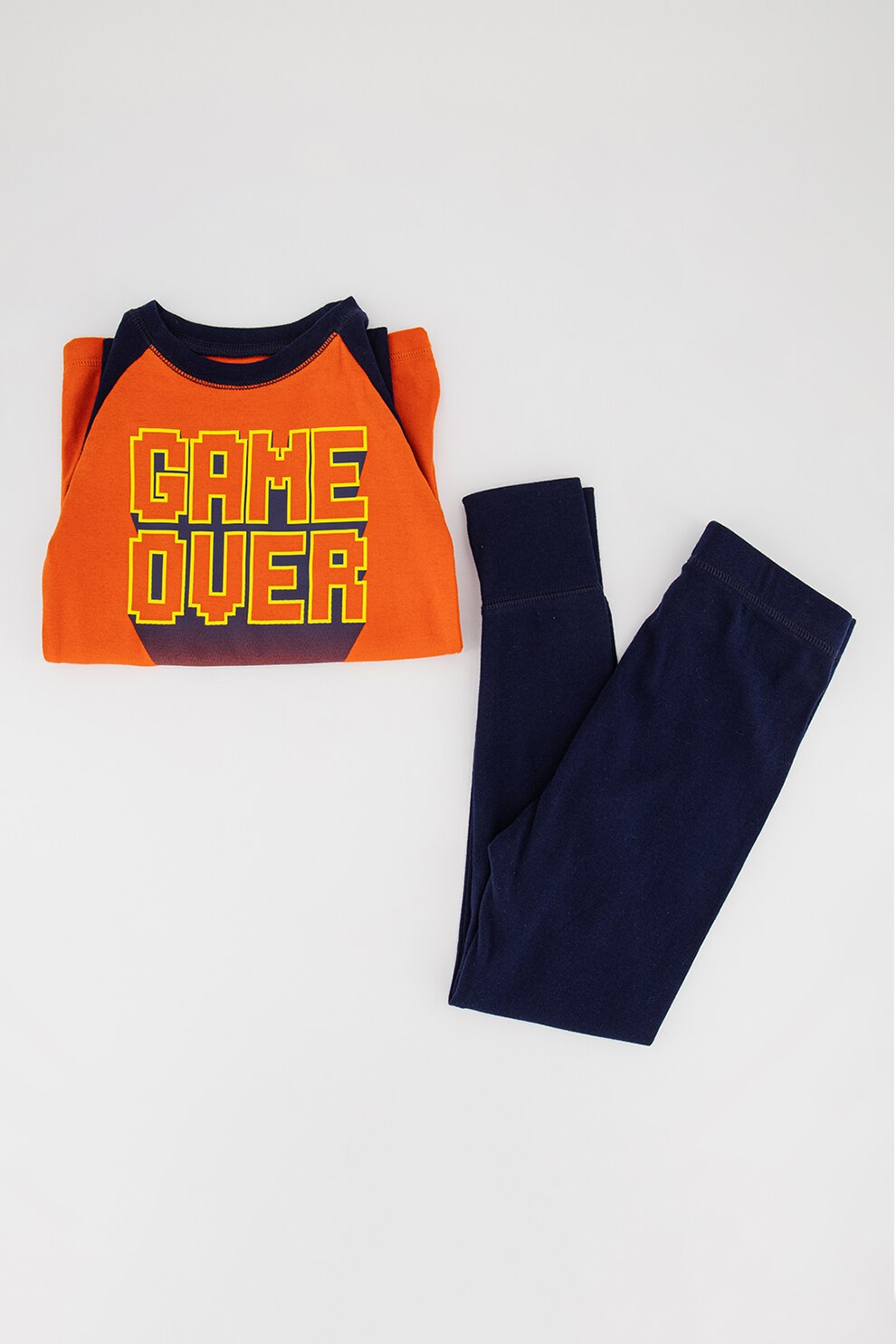 GAP, Pijama din bumbac cu maneci lungi, Rosu vermilion/bleumarin/galben
