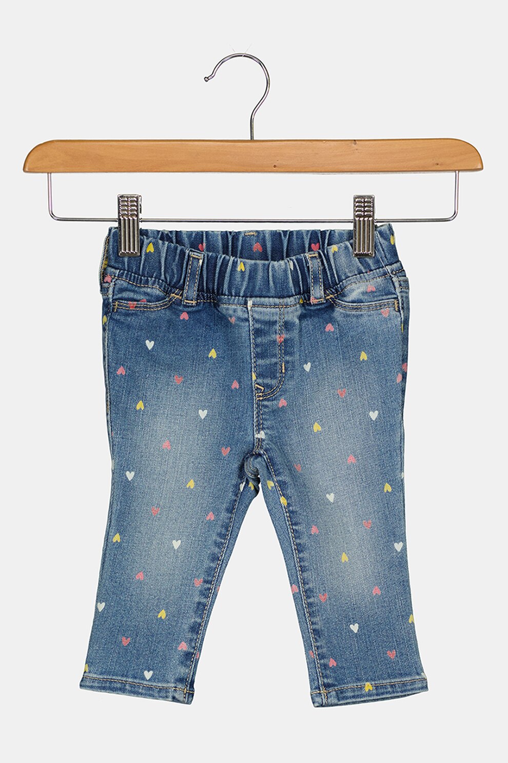 GAP, Jeggings cu model cu inimi, Albastru/Roz/Galben