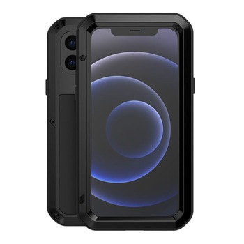 Husa si sticla Love Mei, Compatibila cu iPhone 12, Negru Husa si sticla Love Mei, Compatibila cu iPhone 12, Negru