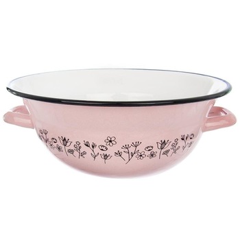 Bol retro cu imprimeu floral, Orion, Email, Roz, 2.5 L Bol retro cu imprimeu floral, Orion, Email, Roz, 2.5 L