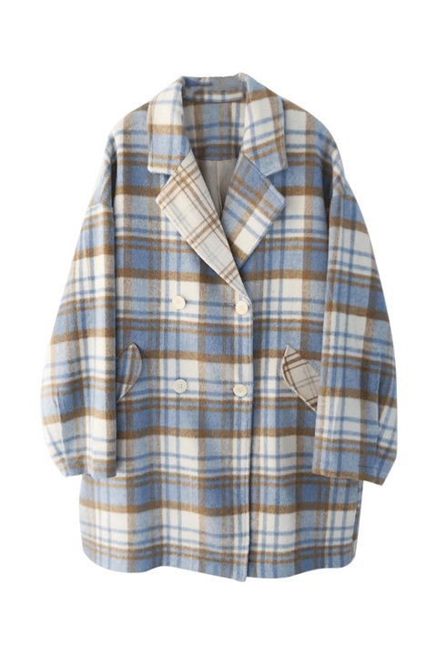 Фланелено палто, oversize, с джобове и сини копчета, размер М