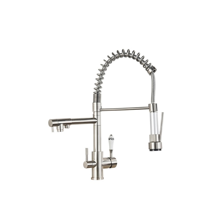 Смесител за кухненска мивка Blackswan тип M14 с изход за пречистена вода модел никел бяла керамика с щампа размер 50 см