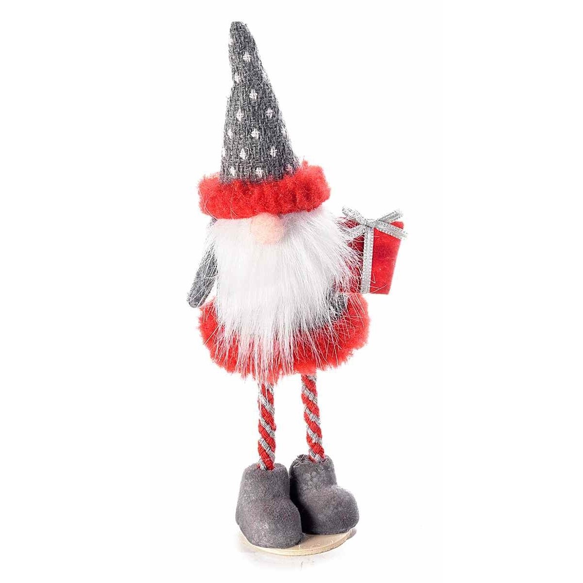 Figurina Spiridus din textil alb gri rosu 7x5x19 cm