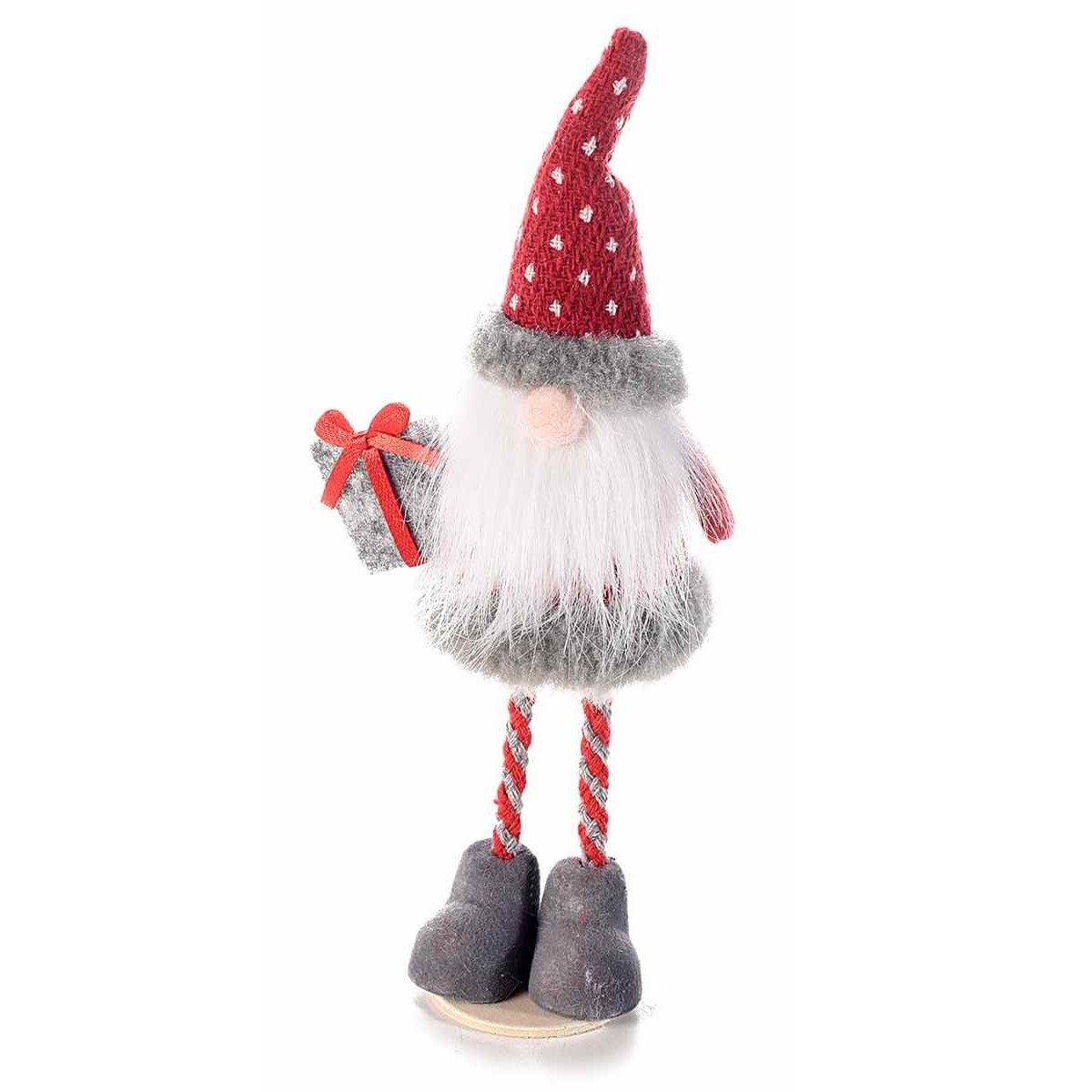 Figurina Spiridus din textil alb rosu gri 7x5x19 cm