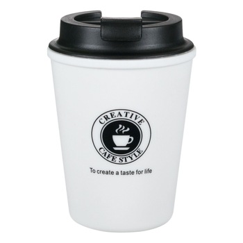 Pahar din plastic, Zola, alb cu capac negru, 350ml Pahar din plastic, Zola, alb cu capac negru, 350ml