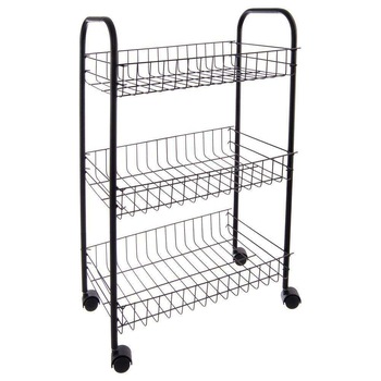 Carucior organizator cu 3 rafturi, Metal, Negru Carucior organizator cu 3 rafturi, Metal, Negru