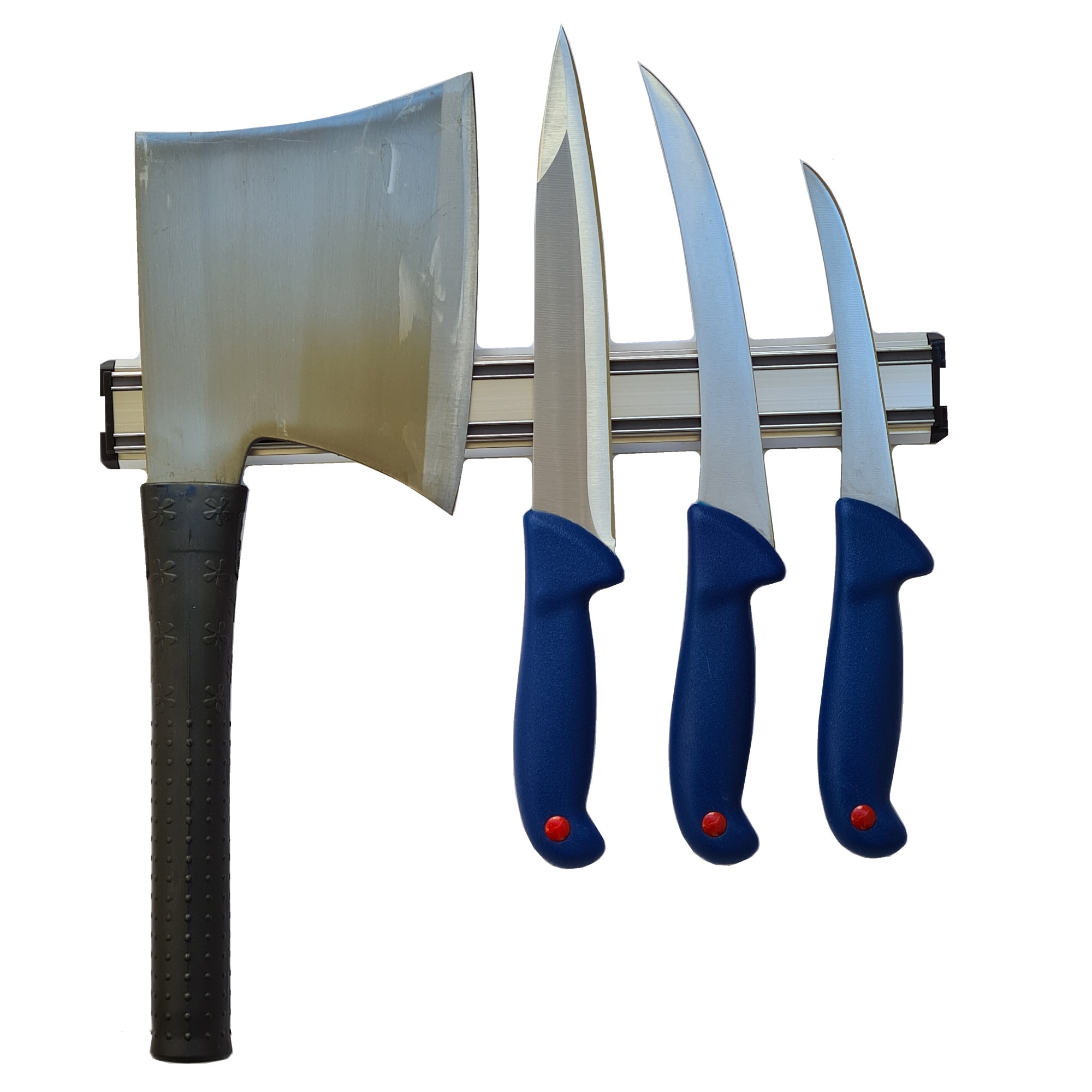 Set Profesional pentru macelarie format din 3 cutite, satar oase 1100g, si suport magnetic